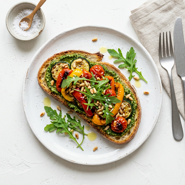 Pesto Roasted Veggie Toast